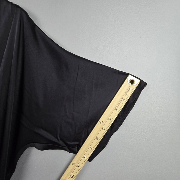 WHBM Short Sleeve Kimono Satin‎ Wrap Dress Black Womens Size M Cocktail Party - Picture 10 of 15